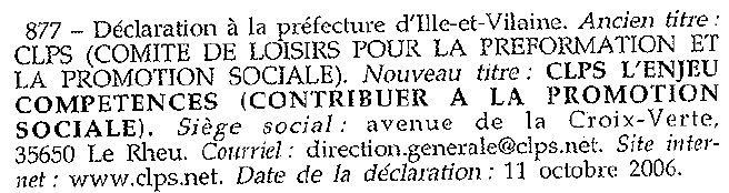 déclaration de changement de nom du CLPS le 11 octobre 2006