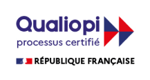 Logo Qualiopi accompagné de la mention « processus certifié » et de l’emblème de la République française.