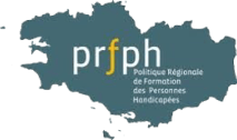 Logo PRFPH représentant la carte de la Bretagne avec l’acronyme « prfph » et le texte « Politique Régionale de Formation des Personnes Handicapées ».