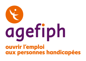 Logo Agefiph avec le slogan « ouvrir l’emploi aux personnes handicapées ».