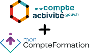 Visuel présentant les logos « Mon Compte Activité » et « Mon Compte Formation » reliés par un signe plus.