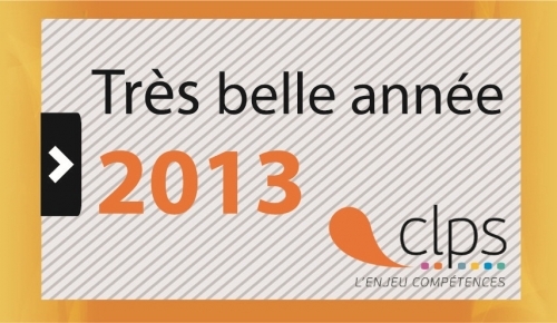 Carte de vœux affichant le message « Très belle année 2013 » avec le logo CLPS.